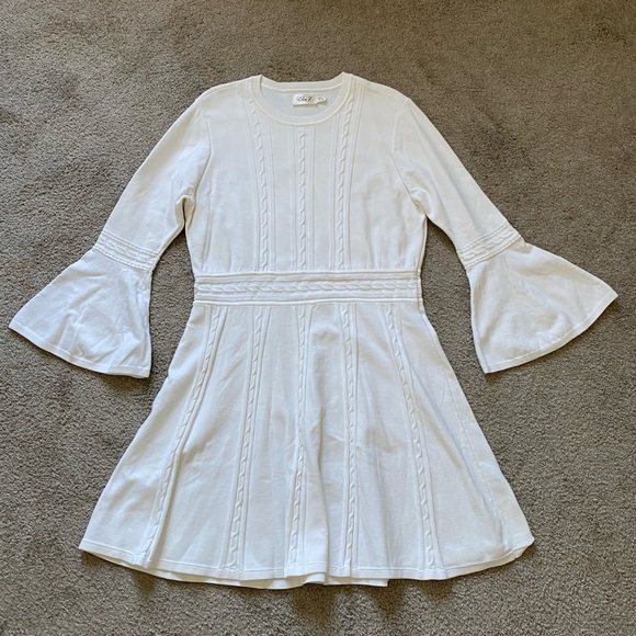 Eliza J ~ White Fit and Flare Midi Dress ~ Flared Sleeve ~ Knit Look ~ Size XXL - Picture 1 of 8